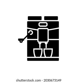Icono de glifo de máquina de café expreso. Dispositivo profesional de Barista. Símbolo negro de silueta. Ilustración aislada de las existencias vectoriales