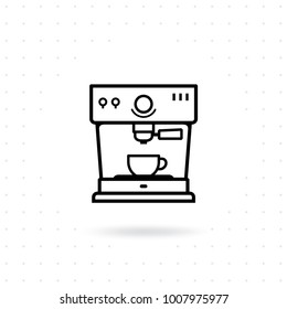 Espresso coffee machine icon. Coffee machine outline icon. Coffee equipment vector illustration. Icon coffee machine with cup in flat line design style