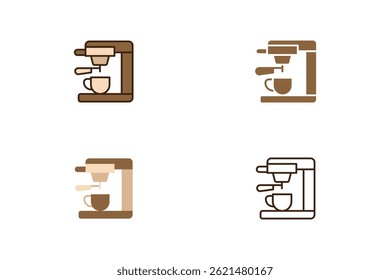 Espresso Coffee Machine Icon Set – Flat, Filled, Pastel, and Outline Styles