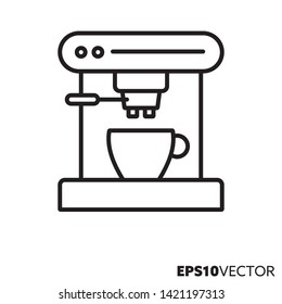 Espresso coffee machine line icon. Outline symbol of hot drinks and barista equipment. Kitchenware flat vector illustration.