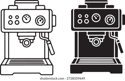 Espresso Kaffeemaschine Umriss und Glyphe-Symbol. Café und Küche Zeichen Vektorgrafiken ein lineares Muster auf weißem Hintergrund, eps 10. Haushaltsgerät für die Herstellung von heißen Getränken. umrissene und ausgefüllte Symbole für verschiedene Zwecke