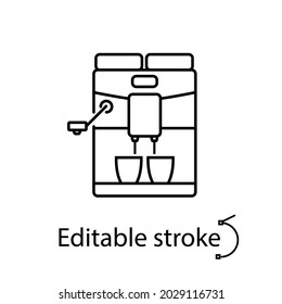 Espresso coffee machine outline icon. Barista professional device. Customizable linear contour symbol. Editable stroke. Isolated vector stock illustration