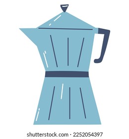 Espresso coffee maker in hand drawn style. Flat vector illustration of Italian espresso machine, moka pot.