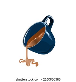 Espresso coffee poured on the floor from a ceramic mug.Isolated vector illustration on a white background.