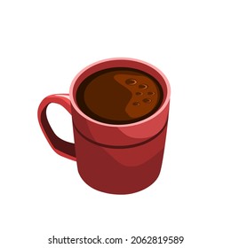 Espresso coffee in red ceramic mug.Isolated vector illustration on a white background.