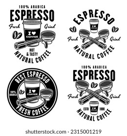 Espresso coffee set of vector emblems, logos, badges or labels in vintage monochrome style isolated on white background