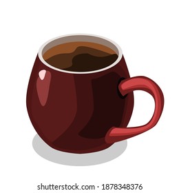 Espresso coffee in a tall red cup.Vector illustration isolated on white backgroundhome making coffee.Flat Style. Decorative Design for Cafeteria, Posters, Banners, Cards

