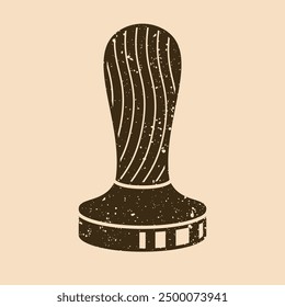 Espresso coffee tamper silhouette vector illustration vintage style with removable texture