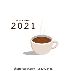 Espresso coffee vector. Coffee cup on white background. New year 2021.