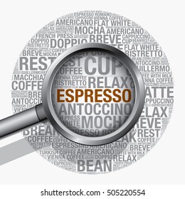 Espresso coffee word cloud concept, vector design template