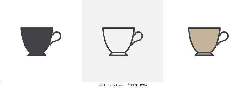 Espresso cup icon. Line, glyph and filled outline colorful version, Cup of tea outline and filled vector sign. Breakfast symbol, logo illustration. Different style icons set. Vector graphics