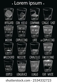 Espresso Drinks Chalkboard Menu: A visual delight, showcasing the artistry of coffee-making with a hand-drawn chalkboard design. It features  popular coffee drinks.