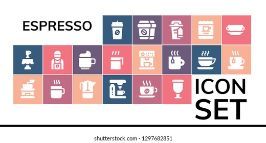  espresso icon set. 19 filled espresso icons. Simple modern icons about  - Coffee, Latte, Coffee grinder, French press, Coffee machine, Cup, Barista, Tea, cup