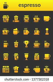 espresso icon set. 26 filled espresso icons.  Simple modern icons about  - Coffee, Coffee bag, Cup, Tea, Coffee cup, Beans, shop, French press