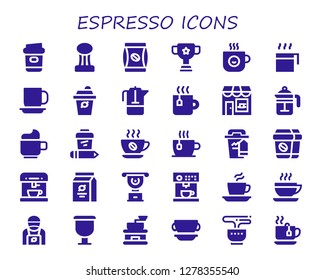  espresso icon set. 30 filled espresso icons. Simple modern icons about  -Cup, Coffee bag, Coffee cup, French press, Tea, Coffee shop, Coffee machine, Beans, Barista