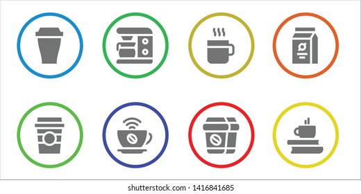 espresso icon set. 8 filled espresso icons.  Collection Of - Cup, Coffee cup, Coffee maker, Coffee, Beans