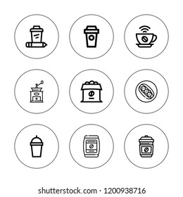 Espresso icon set. collection of 9 outline espresso icons with beans, coffee mill icons. editable icons.