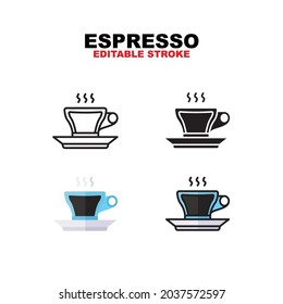 Espresso icon symbol set of outline, solid, flat and filled outline style. Isolated on white background. Editable stroke vector icon.