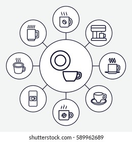 espresso icons set. Set of 9 espresso outline icons such as vending machine, dish, coffee, coffee cup, cup, coffee machine