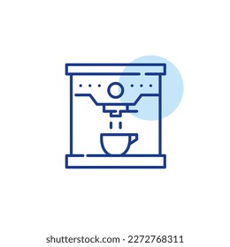 Espresso machine. Coffee maker brewing hot cup. Pixel perfect, editable stroke line icon
