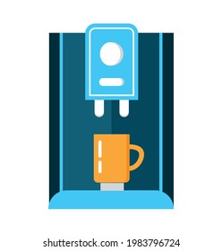 Espresso machine, coffee maker flat icon vector. Kitchen small appliances sign. Household tools symbol for app, web. Cooking equipment for tea, mocachino, cappuccino, cocoa, moquiato is shown.