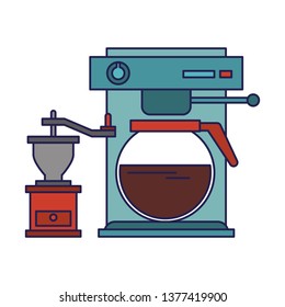 Espresso machine with coffee pot hot beverage blue lines