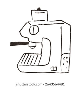 Espresso machine, hand drawn doodle, vector illustration isolated on white background. Outline sketch style with grunge vintage texture. Coffee maker, cafe concept.