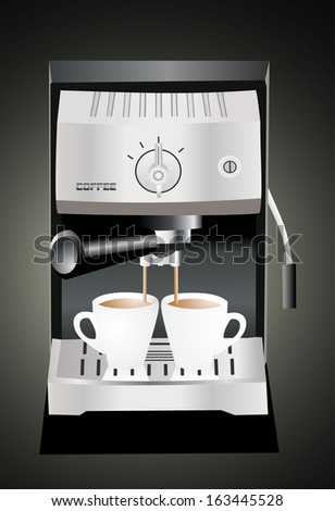 Espresso machine pouring espresso into the cups 