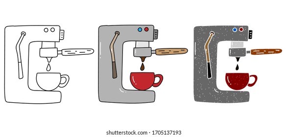 espresso machine vector design. black and white. digital hand drawn. grain texture