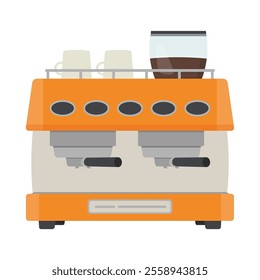 Espresso machine vector illustration. Front view of dual coffee machine in modern flat vector graphic style. 
