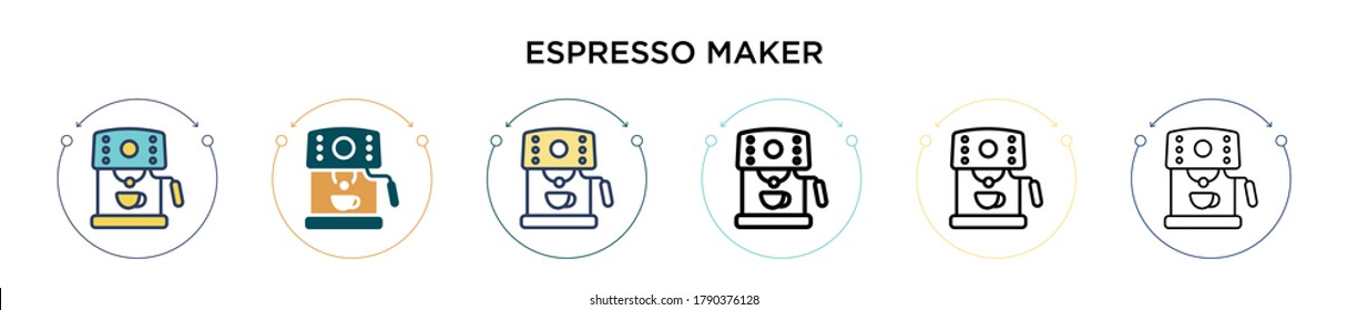 Espresso maker icon in filled, thin line, outline and stroke style. Vector illustration of two colored and black espresso maker vector icons designs can be used for mobile, ui, web