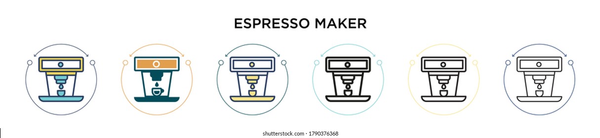 Espresso maker icon in filled, thin line, outline and stroke style. Vector illustration of two colored and black espresso maker vector icons designs can be used for mobile, ui, web
