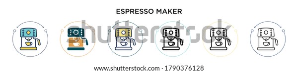Espresso maker\
icon in filled, thin line, outline and stroke style. Vector\
illustration of two colored and black espresso maker vector icons\
designs can be used for mobile, ui,\
web