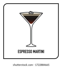 Espresso Martini alcoholic beverage drink in a tall glass with coffee and coffee beans