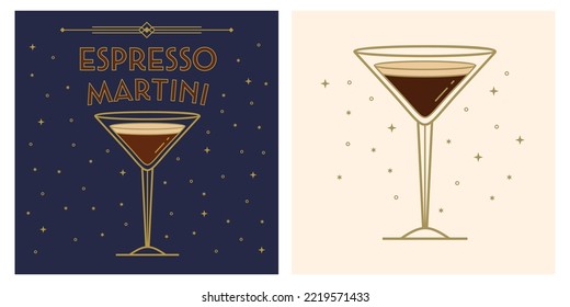 Espresso martini - cocktail art deco illustration