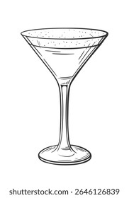 Espresso martini cocktail hand drawn isolated on white background. Vintage sketch of alcoholic drink glass. Party cocktail. Vector illustration