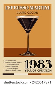 Espresso Martini Cocktail retro poster vector art.