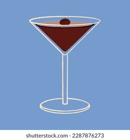 Espresso martini cocktail vector flat illustration. Classic cocktail