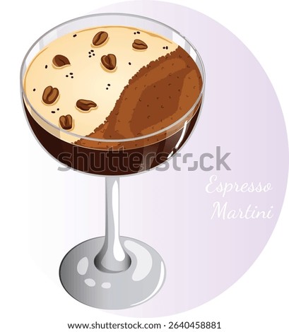 Espresso Martini with Coffee Beans Garnish - Caffeinated Cocktail Detailed Illustration