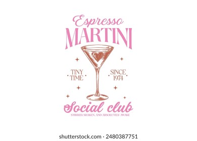 Espresso Martini Social Club Vintage Summer Cocktail T shirt Design