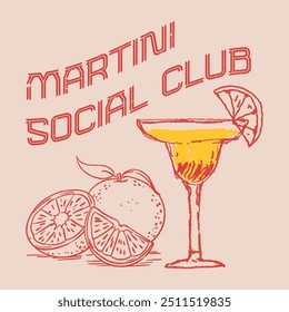 Espresso Martini Social Club Vintage Verão Cocktail T shirt Design, Cocktails retro poster vetor, Projeto de pôster de festa. Bebidas, Coquetéis, Tipografia. Desenho a lápis vintage. Estilo de gravação. Rótulos