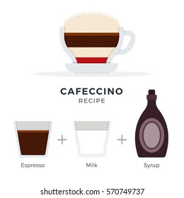 Espresso with milk and Syrup vector flat material design isolated on white