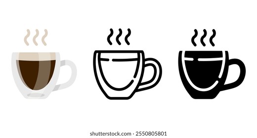 Espresso mug color icon. Caffeine sign. Cup of hot coffee symbol. Black coffee illustration. Beverage pictogram.