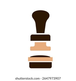 Ícone de tamper expresso em estilo minimalista plano com paleta de cores marrom e bege. Equipamento de café e ferramenta barista