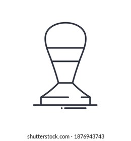 Icono de tamper de Espresso, ilustración aislada lineal, vector de línea delgada, signo de diseño web, símbolo de concepto de contorno con trazo editable sobre fondo blanco.