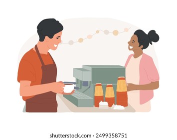 Espresso time isolated cartoon vector illustrations. Professional barista makes espresso in cafe, coffee shop, hot drinks, small business, work in the bar, preparation process vector cartoon.