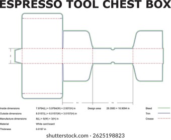 Espresso Tool Chest Box Blueprint With Dimensions For Die Cutting Design