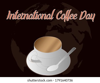 Espresso vector with a globe shaped background, with a gradient of colors to match the color of the brewed coffee, perfect as an image to greet international coffee day