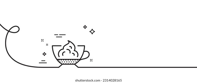 Espresso with whipped cream icon. Continuous one line with curl. Hot coffee drink sign. Beverage symbol. Espresso cream single outline ribbon. Loop curve pattern. Vector