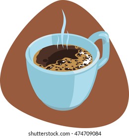 Espresso white cup with hot coffee. Isolated. Brown background.